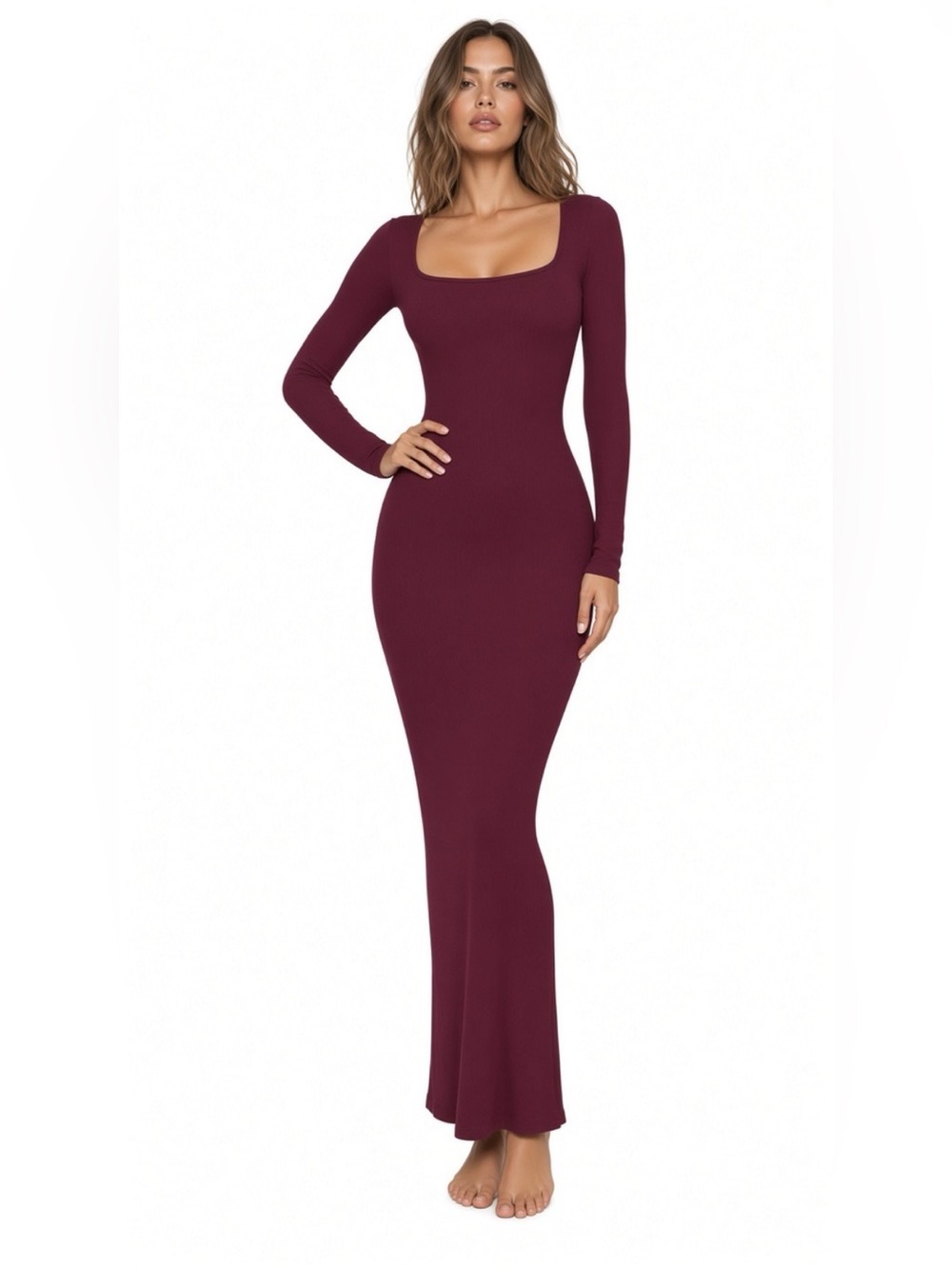 SKIMS Soft Lounge Long Sleeve Dress Bordeaux Wine Burgundy XL $89